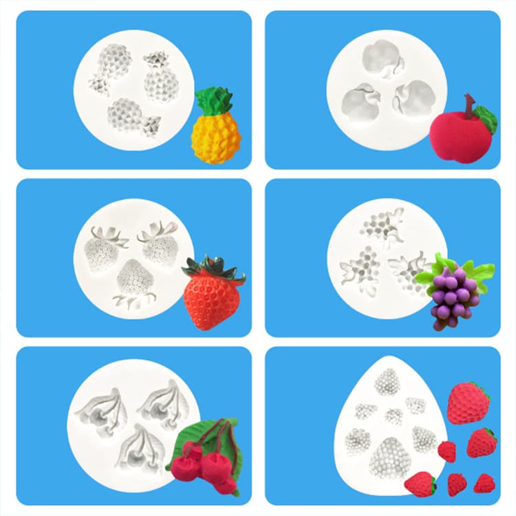 Fruit and Vegetable Fondant Silicone Mold - Strawberry, Banana, Watermelon, Cherry, Orange, Pineapple Candy Cookie Cake Mold