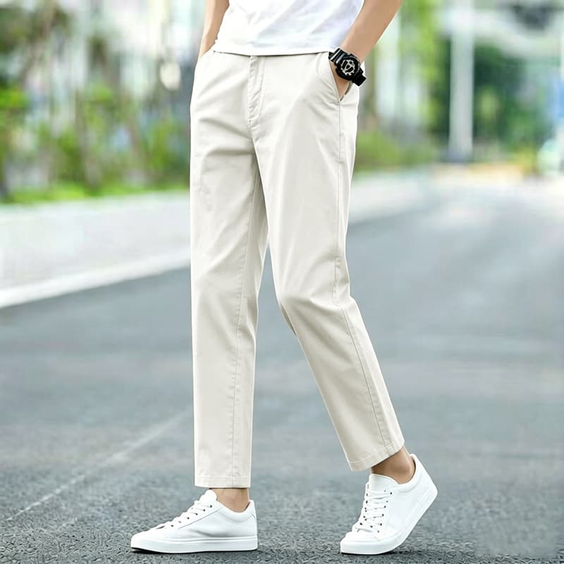 Men's Casual Cotton Trousers Spring Autumn 2026 New Loose Straight-Leg Summer Thin 8-9 Length Plus Size Pants