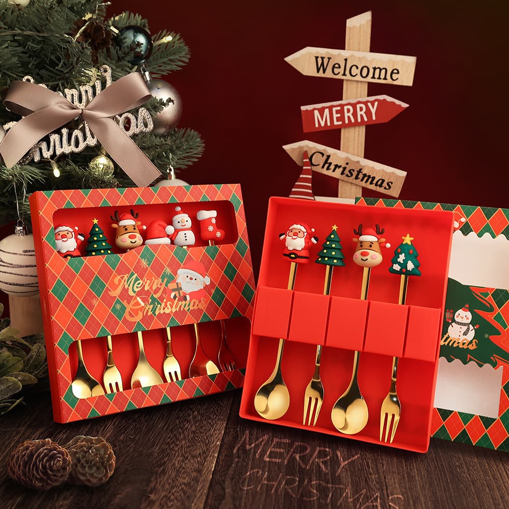 Christmas Tree Cutlery Set Creative Elderly Coffee Dessert Fruit Stainless Steel Christmas Gift Fork Spoon Set For Daily Use