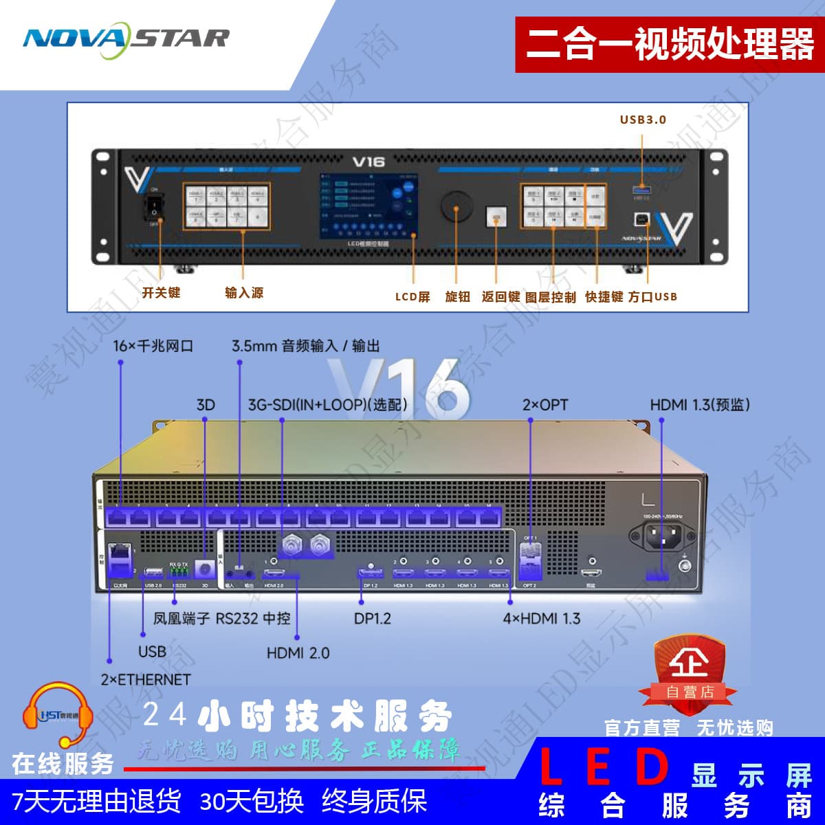 Nova V16 [16 Ethernet Ports, 10.4 Megapixel] 2-in-1 Video Processor/LED Video Controller