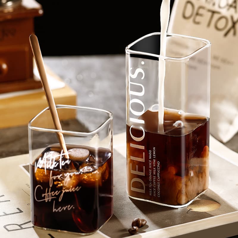 Creative Square Water Cup Ins Style High Appearance Transparent Glass Cup for Milk Tea Coffee Milk Beverage Wholesale