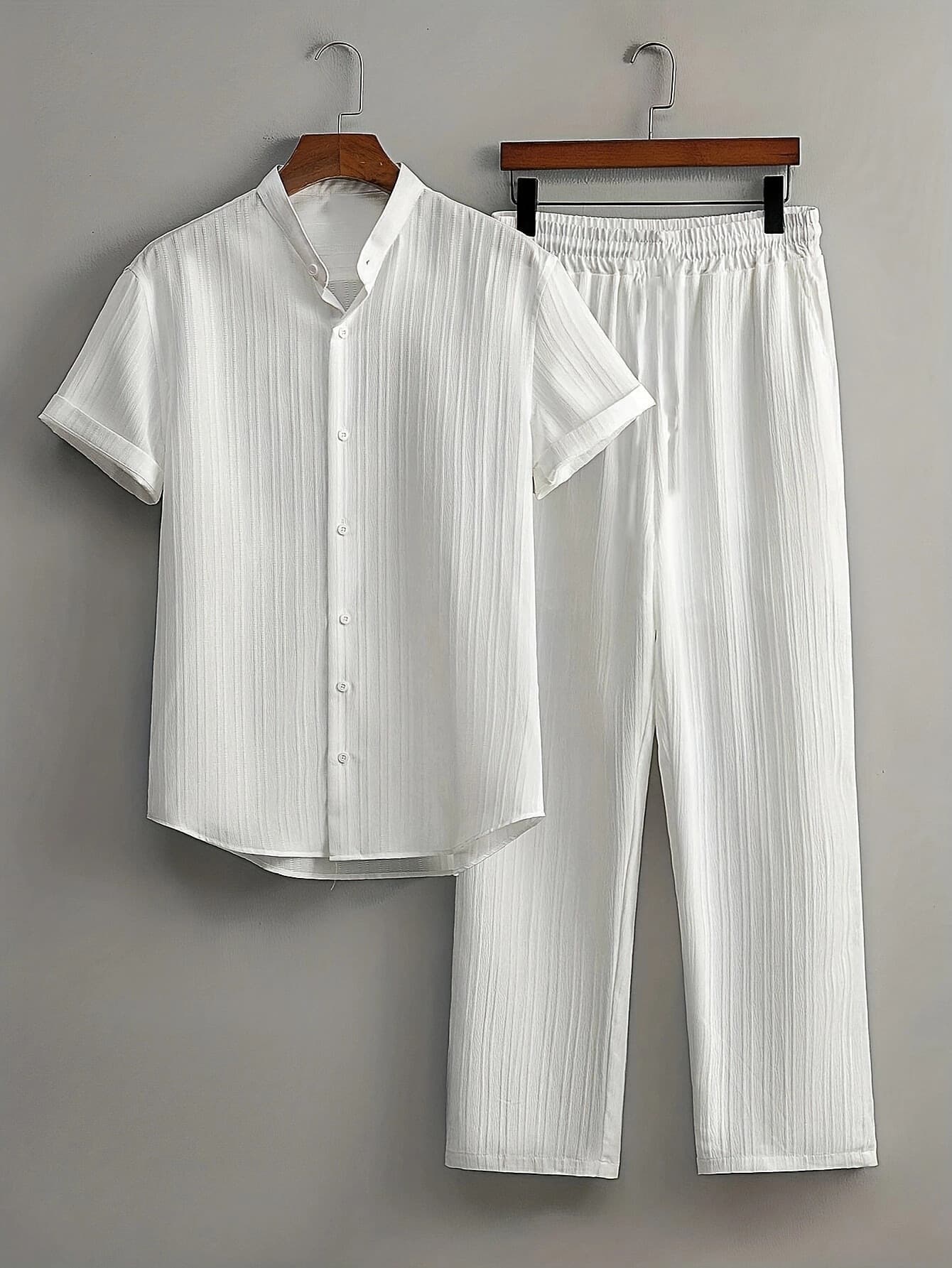 European and American AliExpress Export Men's Casual Multi-Color Beach Set with Bamboo Texture Short-Sleeve Two-Piece Outfit