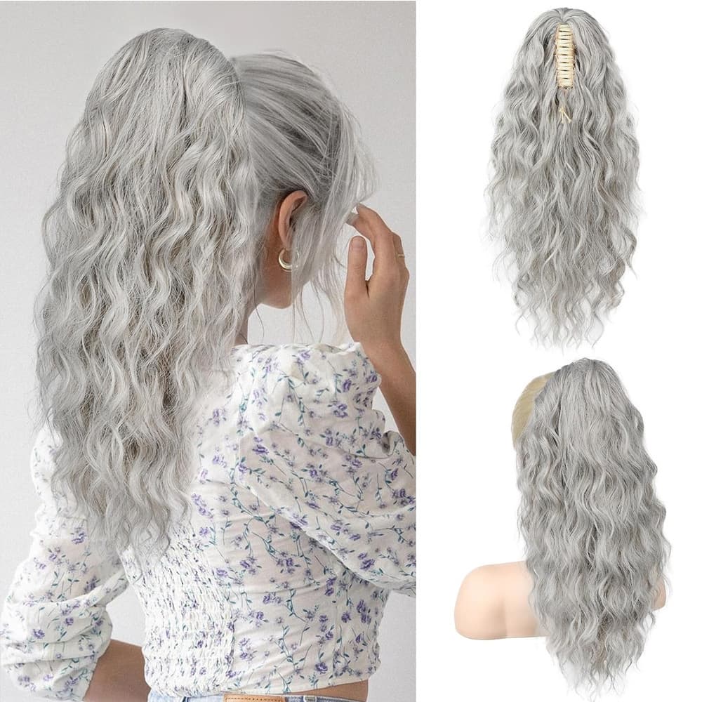 Water Wave Ponytail Hair Extension Long Curly Hair Clip Water Wave Wig for Women 18 Inch Cornrow Perm European and American Fashion Ponytail