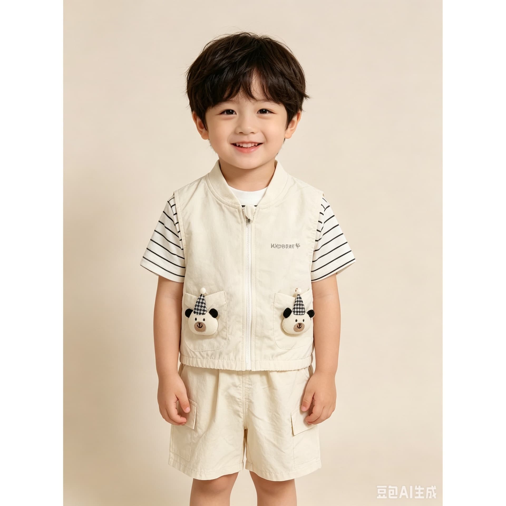 Summer new three-piece children's suit, T-shirt, vest, shorts, three-piece suit for going out, trendy cartoon boy suit