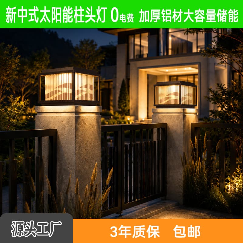 Wall Villa Courtyard Pillar Light, Garden Light, Solar Powered, Simple Nordic Style, Aluminum Outdoor Solar Light