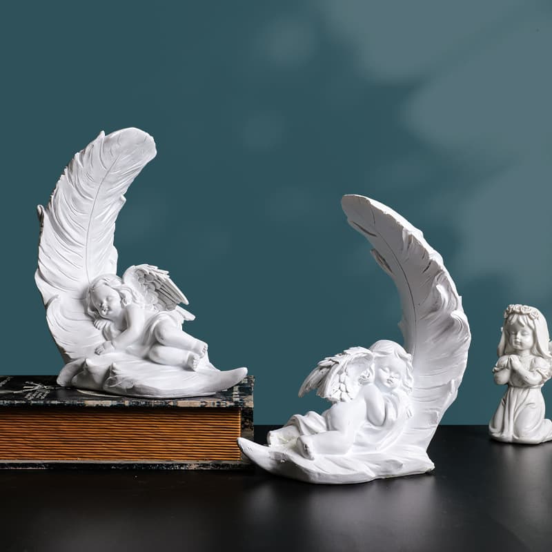 Nordic Retro White Feather Resin Angel Sculpture Photo Prop Model Home Bed and Breakfast Decorative Ornament Craft