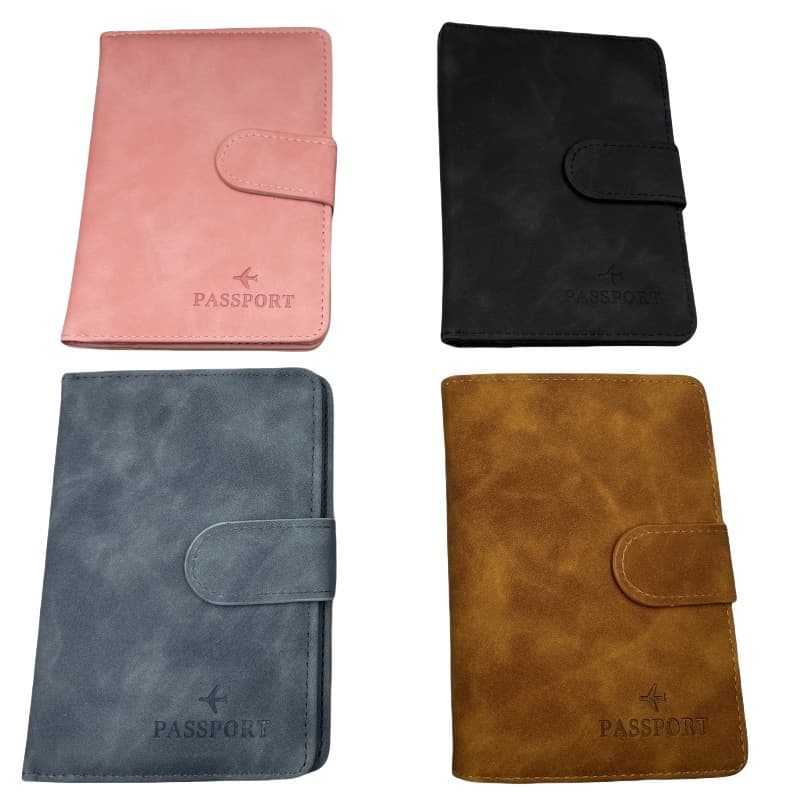 RFID Travel Passport Wallet with Buckle, Anti-Magnetic Passport Protective Cover, Multi-Card Slot Document Protector, ID Card Holder
