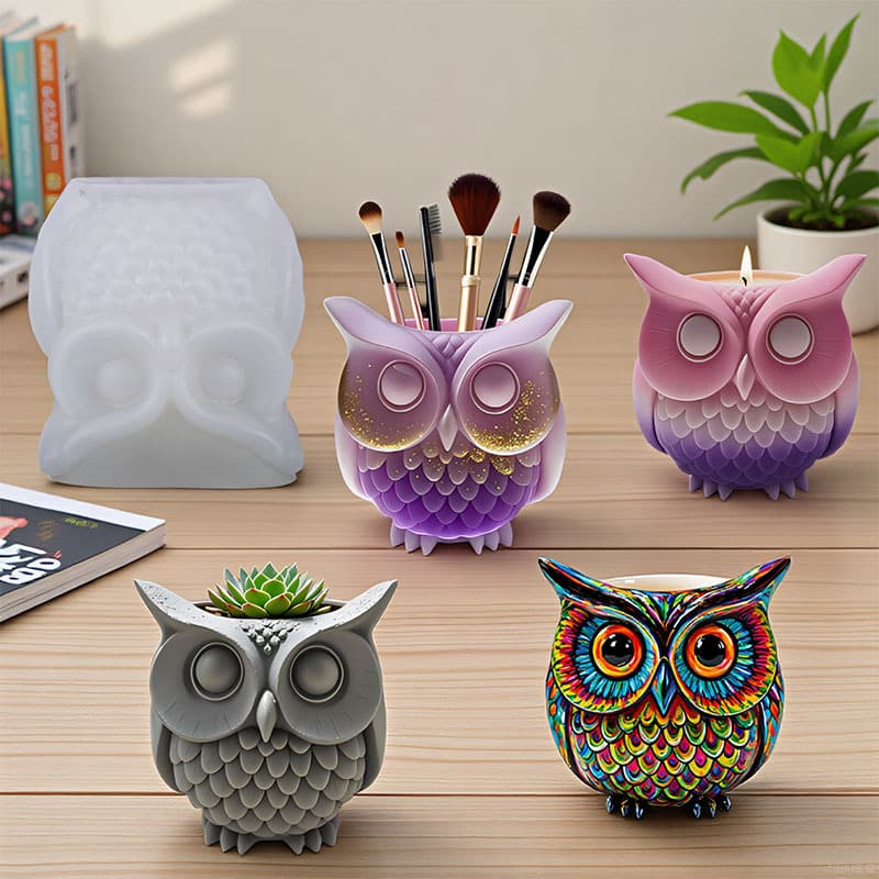 YinDian Owl Cement Aromatherapy Plaster Cup Mold DIY Flower Pot Ornament Resin Storage Cup Silicone Mold