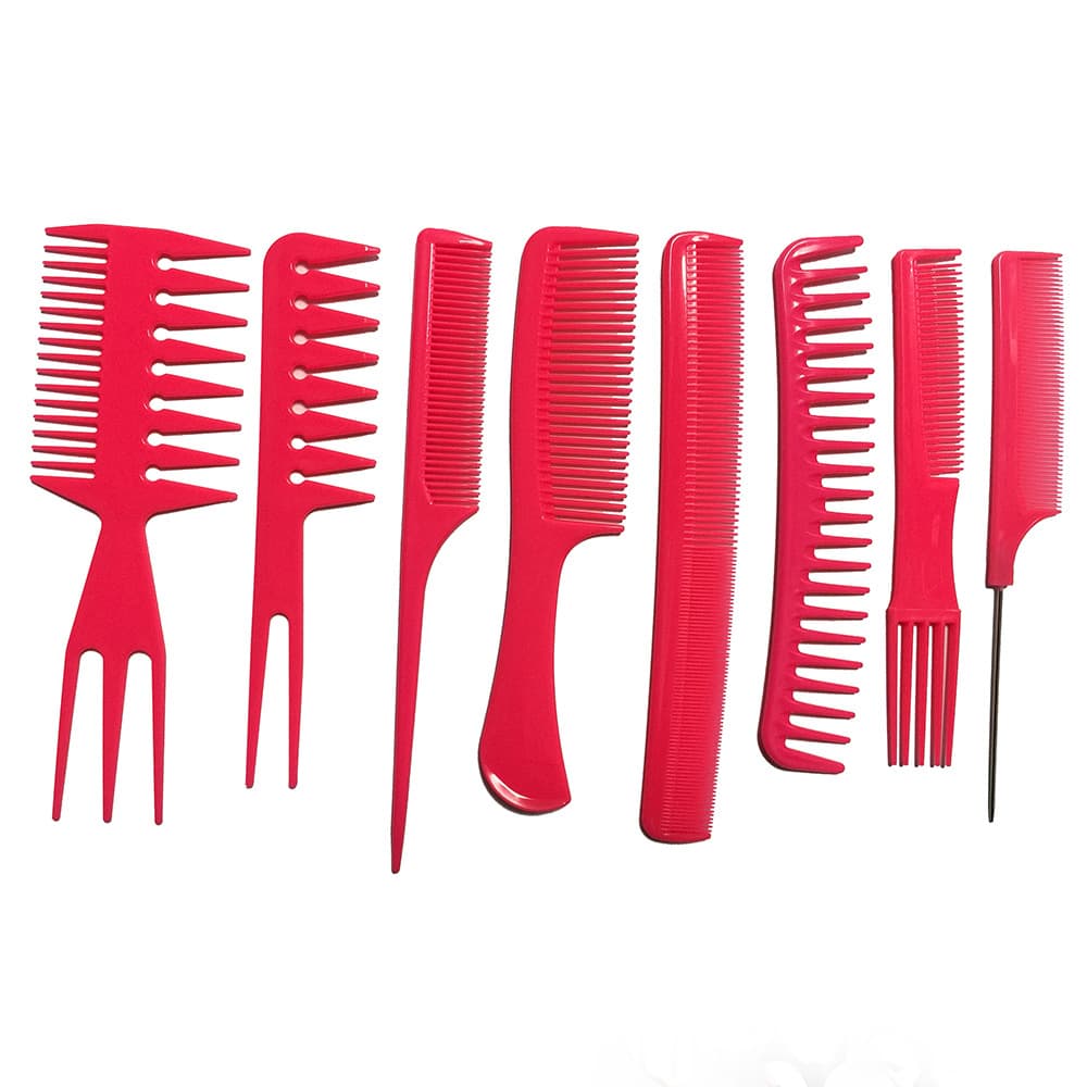 Factory Direct Plastic Comb Tail Comb Steel Pin Comb Hairdressing Tool Large Tooth Comb Haircut Comb 10-Piece Set Plastic Comb