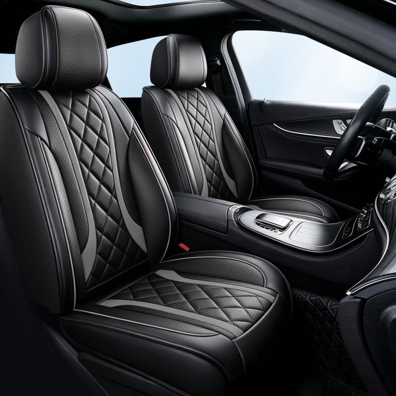 Cross-border Trade Car Seat Covers Four-Season Universal Fit Double-Line Diamond Pattern PU Leather Seat Protector New 26