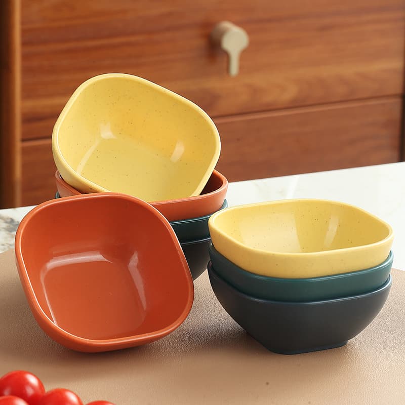 Wheat straw household dipping seasoning bowl hot pot restaurant skewers Bobo chicken seasoning square plastic small bowl wholesale