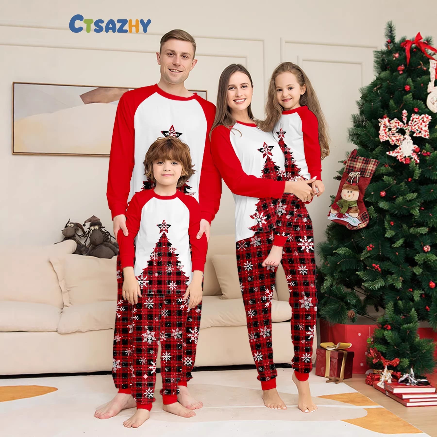 Christmas tree style parent-child outfits for a family of three or four, mother and daughter pajamas two-piece set, high-end outfit