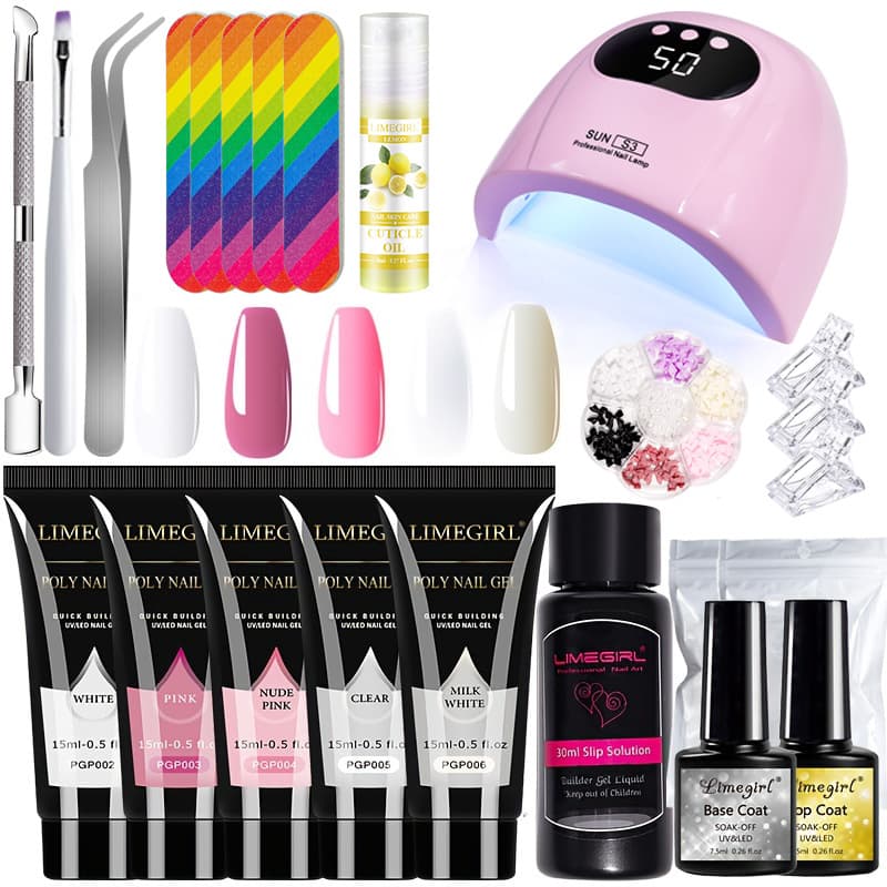Cross-border 5-Color Gel Nail Art Tool Set: Extension Gel, Cuticle Oil, Nail Lamp, Cartoon Nail Art Decorations, Nail Tips, Tweezers Full Set