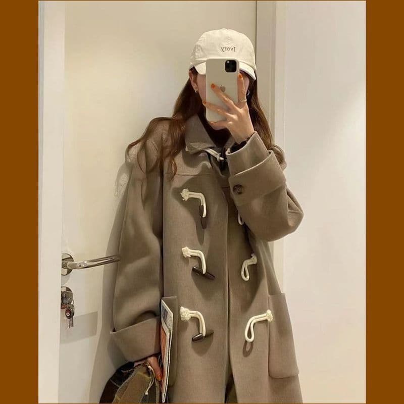 Toggle Button Wool Coat Women 2025 Spring/Autumn Fashion New Mid-Length High-End Woolen Coat Petite Trend