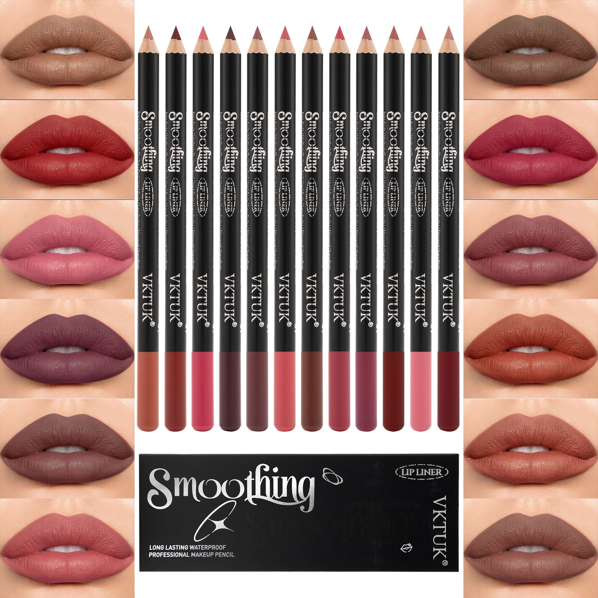 VIBELY Cross-Border 12-Color Matte Lip Liner Pencil Long-Lasting Waterproof Non-Smudge Nude Lipstick Pen Setting Makeup Set Export Model