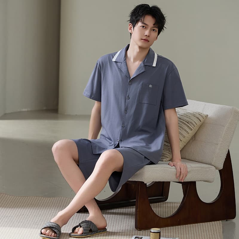 L-5XL Summer New 7A Antibacterial Cool Cotton Pajama Set for Men Short Sleeve Short Pants Cardigan Notch Lapel Plus Size Homewear