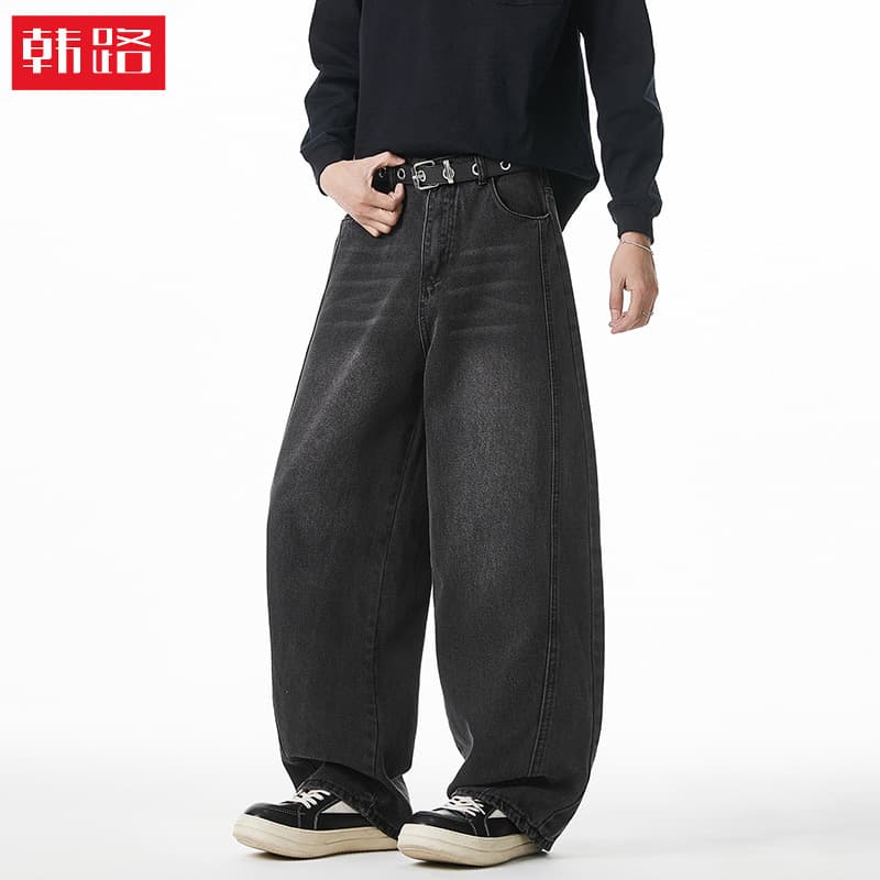 Loose Fit Washed Denim Jeans for Men, New Spring/Summer Style with Side Split Design, Carrot Pants, American Retro Long Pants