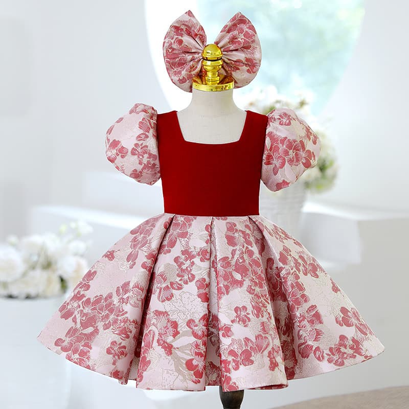 Baby girl one-year-old dress niche girl host red birthday children's dress princess dress little girl piano