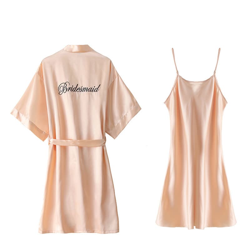 Women's Robe Spring Summer Silk-like Embroidered Morning Robe Bride Bridesmaid Wedding Celebration Robe