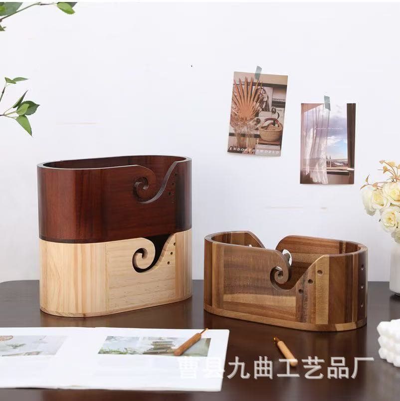 Retro Oval Yarn Ball Storage Wood Box Wooden with Holes Knitting Tool Organizer Household Multi-purpose Wood Box