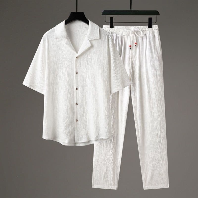 5-Sleeve Casual Set for Men Summer Thin Linen Short Sleeve Trendy Sports Cotton-Linen Solid Chinese Style Two-Piece Set