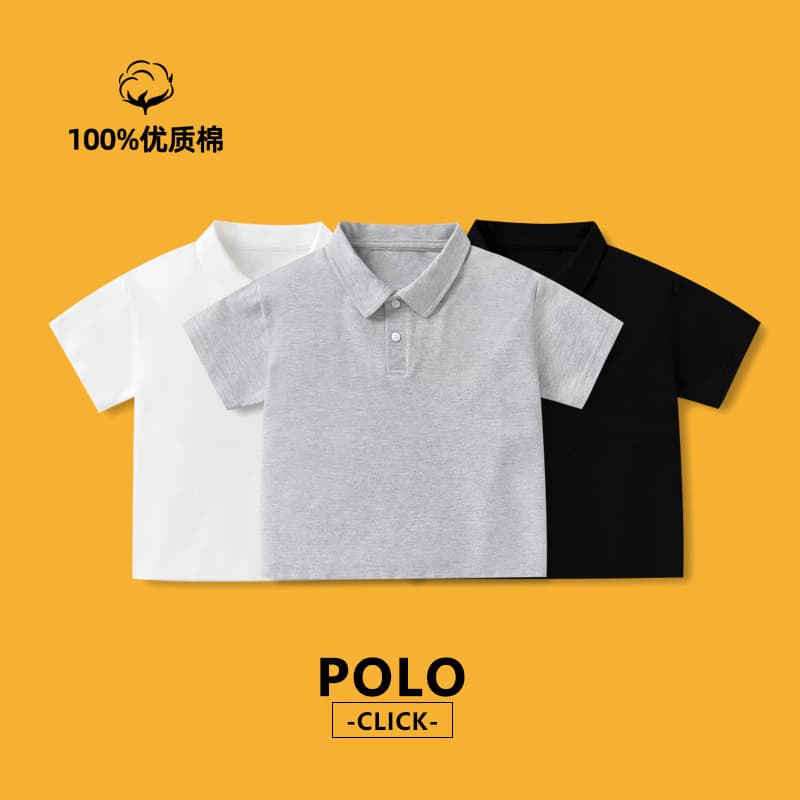 Children's Polo Short Sleeve T-Shirt Boys Polo White Knit Summer New Gray Black Turn-Down Collar Girls School Uniform