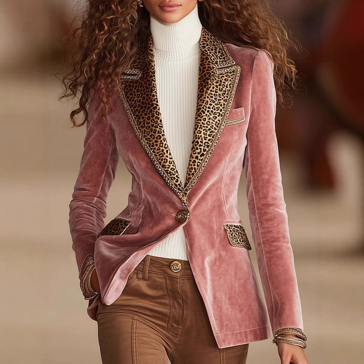 Spot 2025 winter new women's suit jacket pink printed top fashionable and versatile