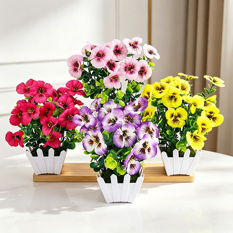 Artificial Flower Small Potted Plant Indoor Plastic Set Table Pansy Decoration Flower Arrangement Mini Fence Flower Display Pot
