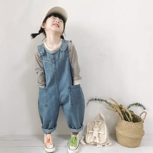 Kids Korean Style 2025 Autumn Boys Girls New Baby Casual Denim Suspender Overalls Jumpsuit Children Jeans