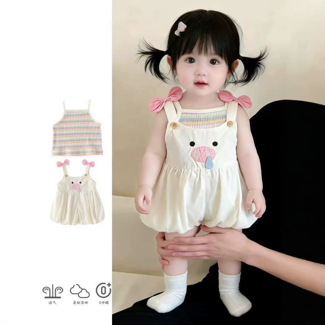 2026 New Baby Clothes Summer Small Month Old Girl Dopamine Outfit Thin Suspenders Set