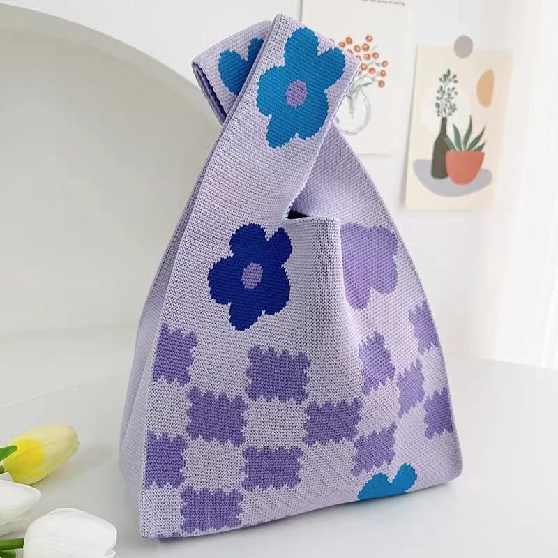 2024 Panda Handbag Women Knitted Yarn Bucket Bag Korean Japanese Style Versatile Handheld Casual Tote Lunch Bag