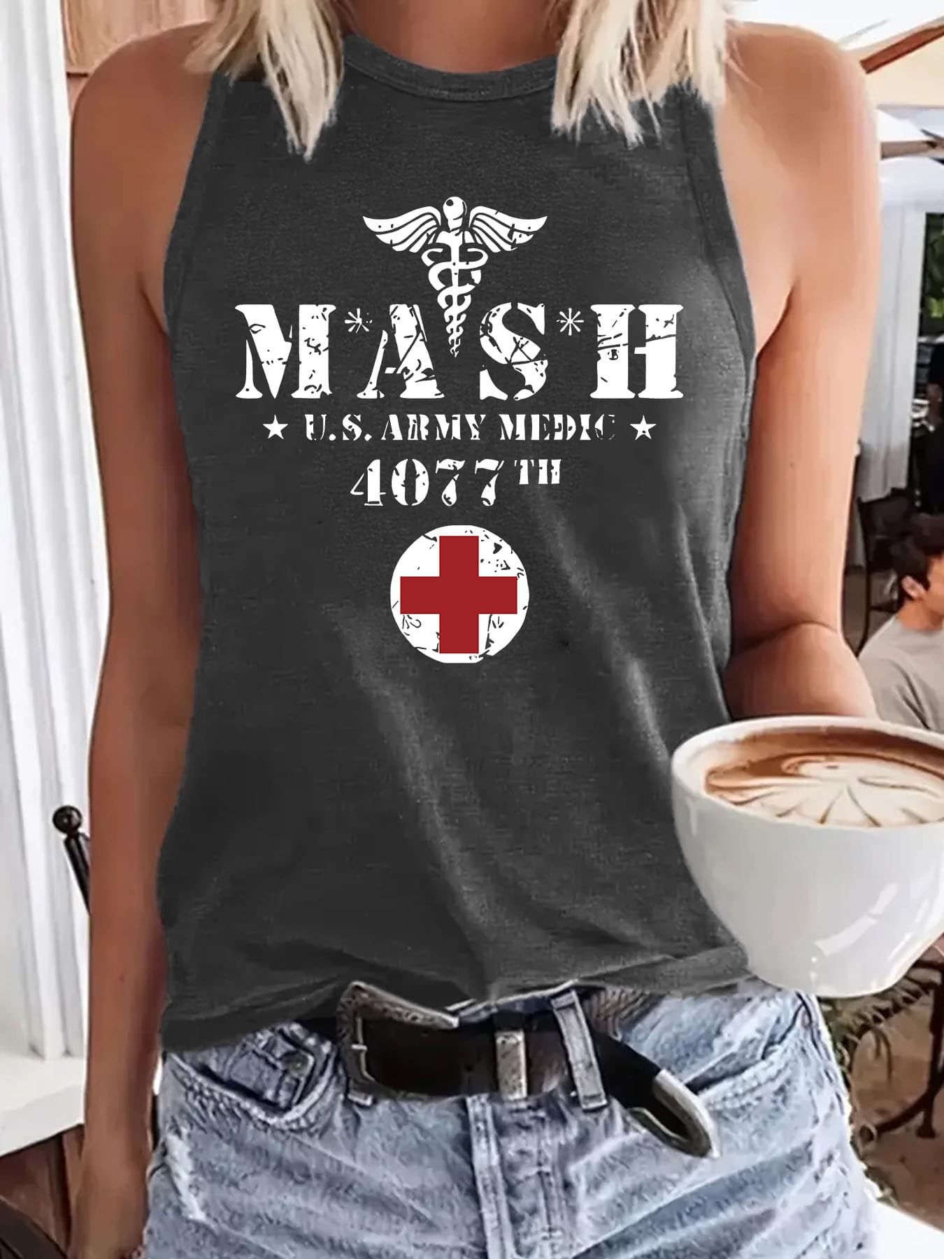 Women's Medical Team Cross-Border US Army Amazon Retro Simple Vest Wholesale Printed Round Neck Loose Fit Vest