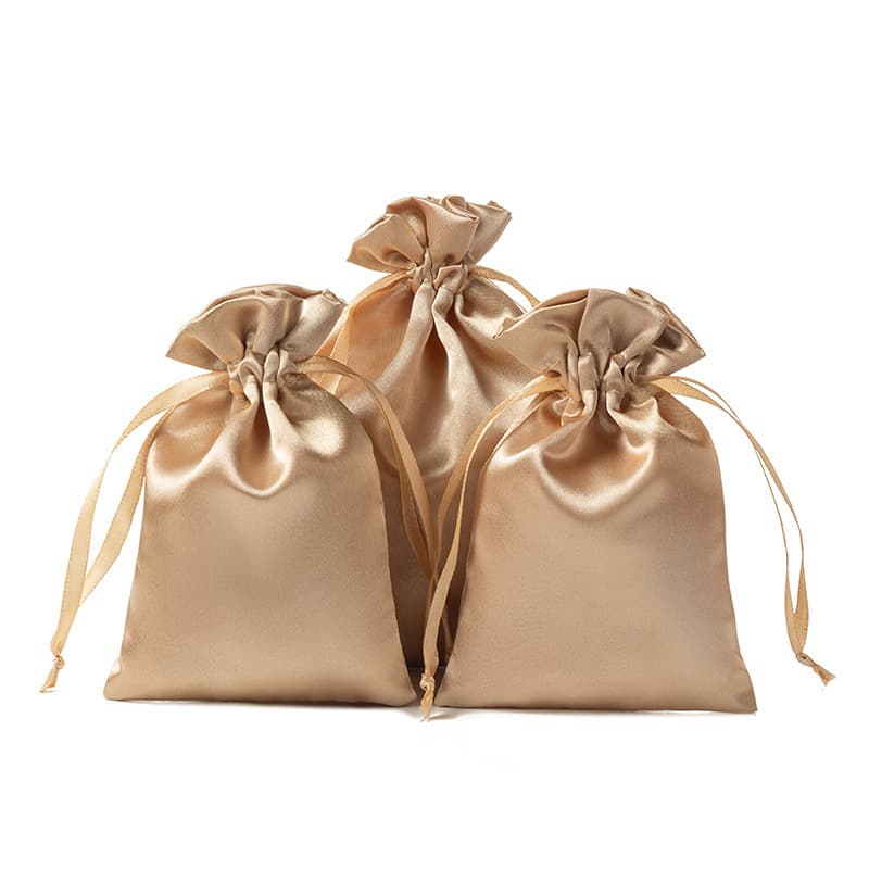 Drawstring bag in gold tribute satin, faux silk pouch, jewelry gift bag, satin storage bag with silk cord