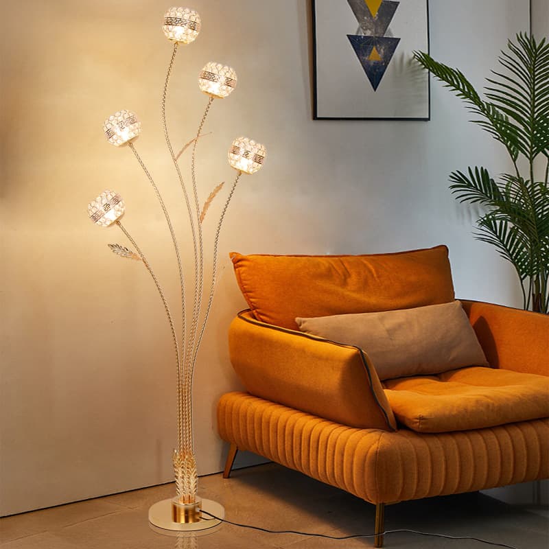 New LED Luxury Crystal Floor Lamp for Living Room Bedroom Home Decoration, Creative Trendy Room Decor