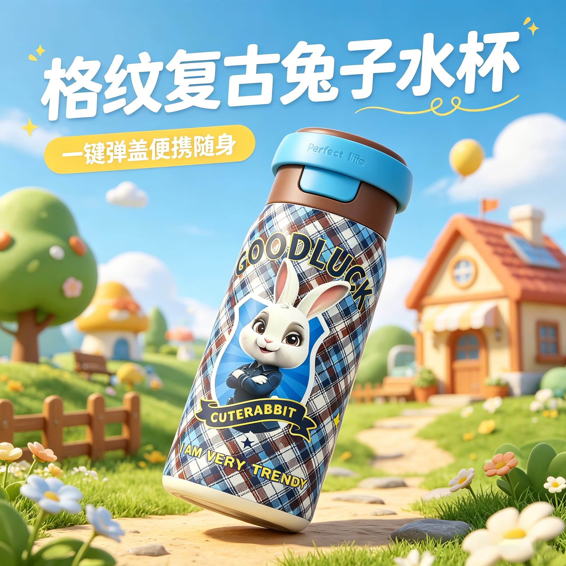 High Appearance Outdoor Portable Travel Insulated Water Bottle Cartoon 316 Stainless Steel Dual-Drink Straw Safe Healthy Material