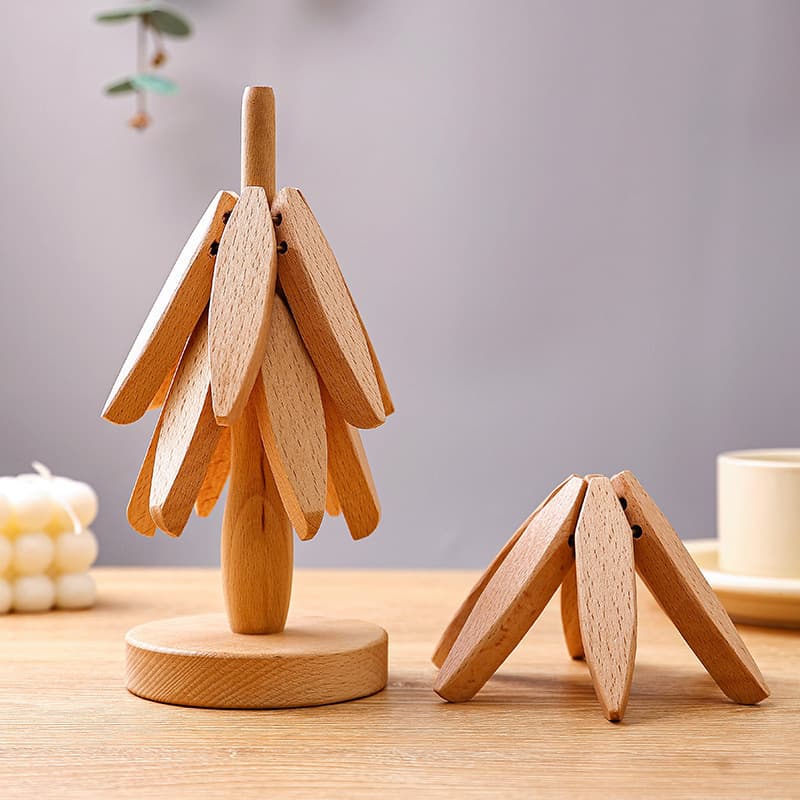 Custom Beech Wood Tree Trivet Heat Insulation Mat Table Mat Home Use Plate Cup Coaster Creative Solid Wood Decoration
