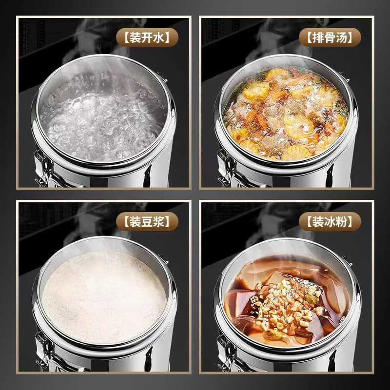 304 Stainless Steel Insulated Bucket Large Capacity Commercial Rice Soup Porridge Ice Jelly Bucket Beverage Dispenser Insulated Container