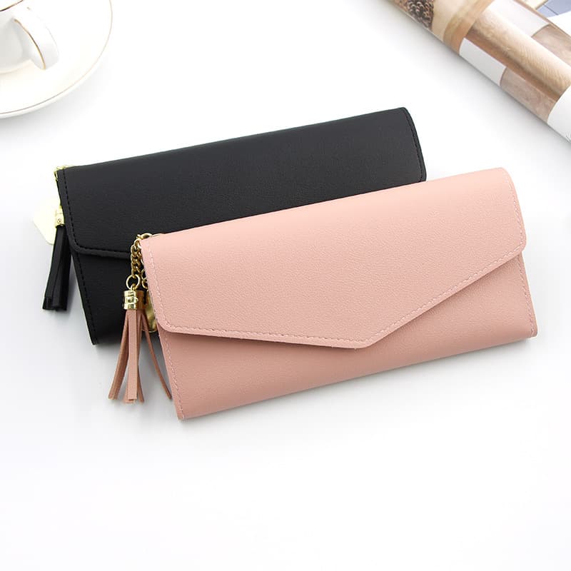New Women's Long Wallet Korean Style Student Purse Fashion Simple Heart Tassel Buckle Wallet