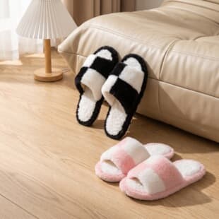 Autumn and Winter Home Cross-Border Cotton Slippers for Women, Non-Slip Quiet Indoor Home Plush Warm Couple Casual Fluffy Slippers