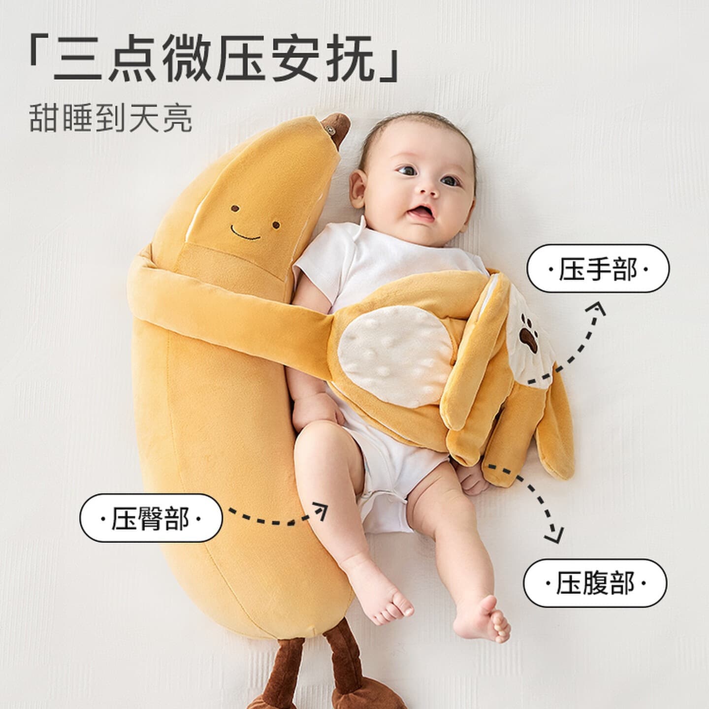 Baby Soothing Doll with Patting Palm, Sleep Aid for Preventing Startle, Cuddle and Hip Patting Pillow