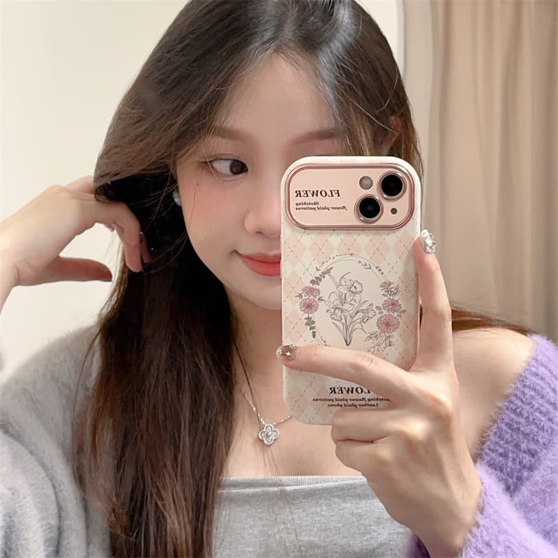 Light Luxury Sketch Camellia Case for iPhone 16/17 Pro Max, 15 Large Window, Apple 14 Pro Women