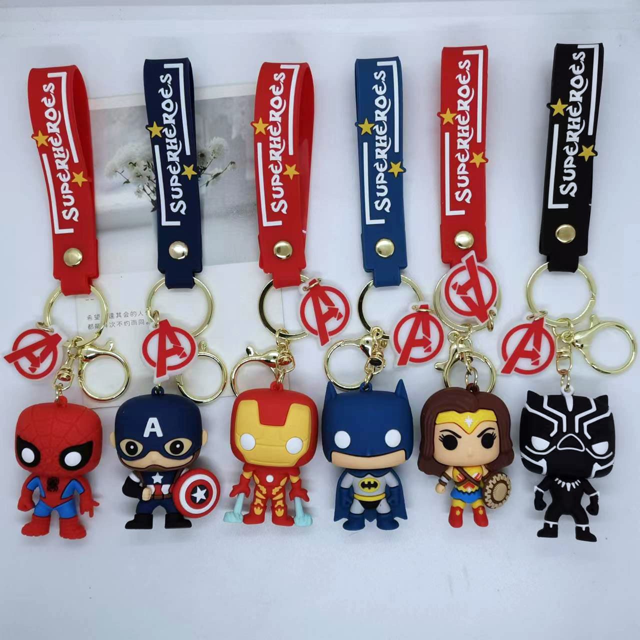 Creative Cartoon Avengers Keychain Trendy Marvel Captain America Spider-Man Black Panther Iron Man Pendant Wholesale