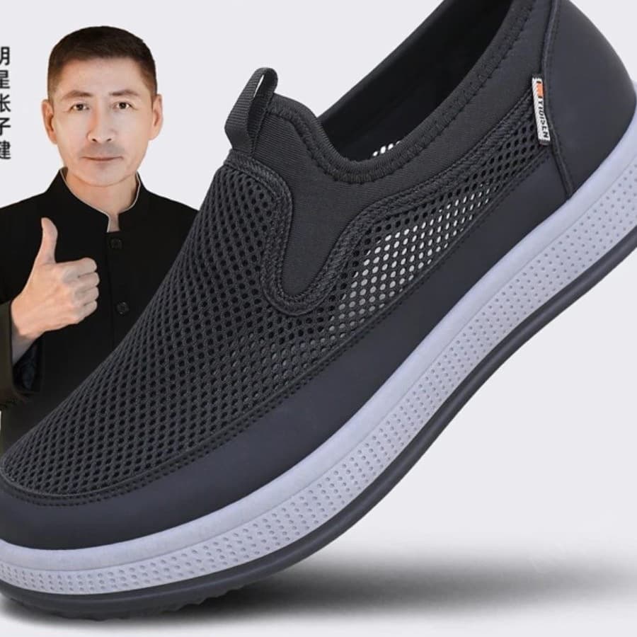 YIDISEN Men's Comfortable Lightweight Soft-Soled Old Beijing Cloth Shoes for Middle-Aged and Elderly, Mesh Casual Shoes for Summer