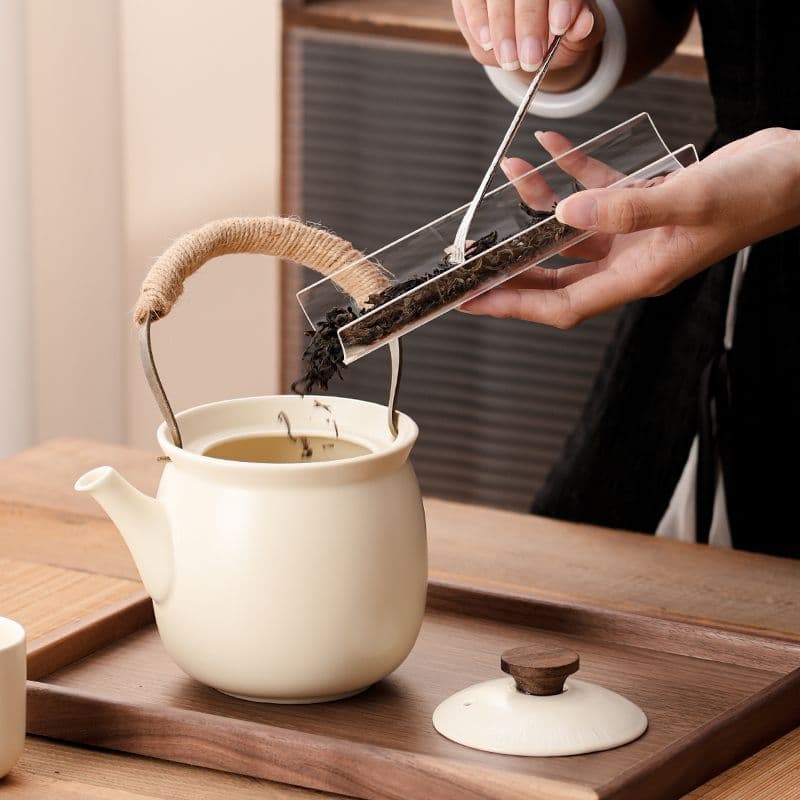 Chinese Ceramic Water Set with North American Walnut Tray, Cup and Pitcher Combo for Brewing Tea and Cold Water, Heat-Resistant and Heatable