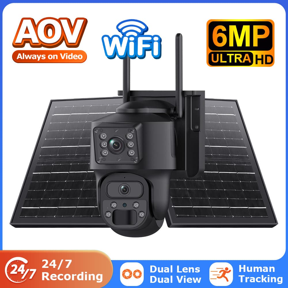Cross-border AOV Solar Camera Low Power 24-Hour Low Frame Recording Dual Lens HD 4G Surveillance Camera