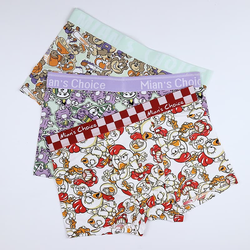 Trendy Comfort Men's Boxer Briefs Ice Silk Mid-Rise Thin Cool Loose Fit Cartoon Print Teen Boys Underwear
