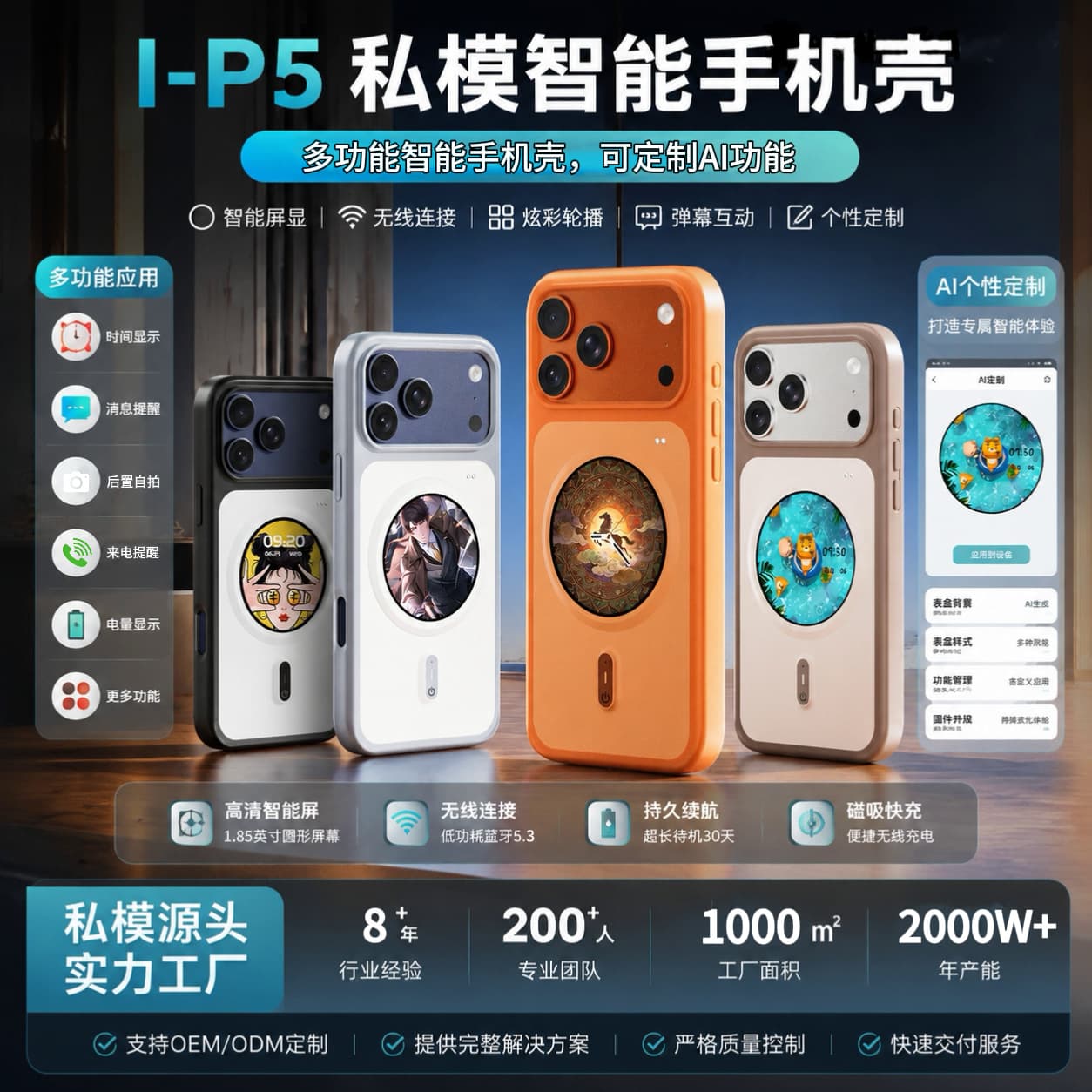 New Cross-Border Product I-P5 Multifunctional Phone Case with Screen for iPhone 17 Pro Max, Selfie Recording, AI Translation