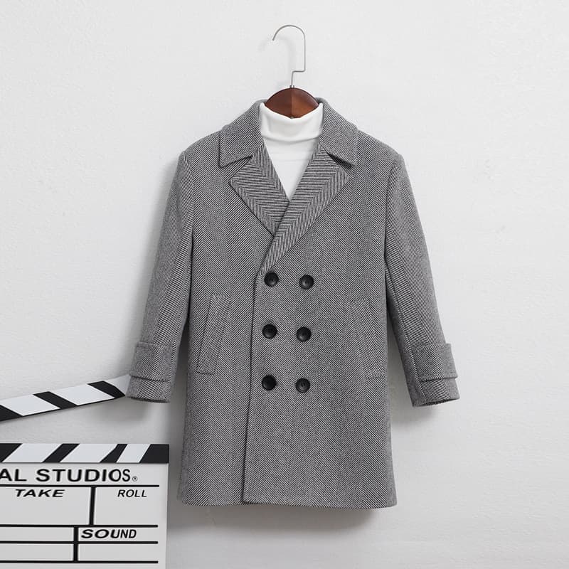 Boys' Cotton-Padded Wool Blend Coat 2023 Winter Children's Fashion Thickened Wool Trench Coat Medium/Big Kids Performance Costume Jacket