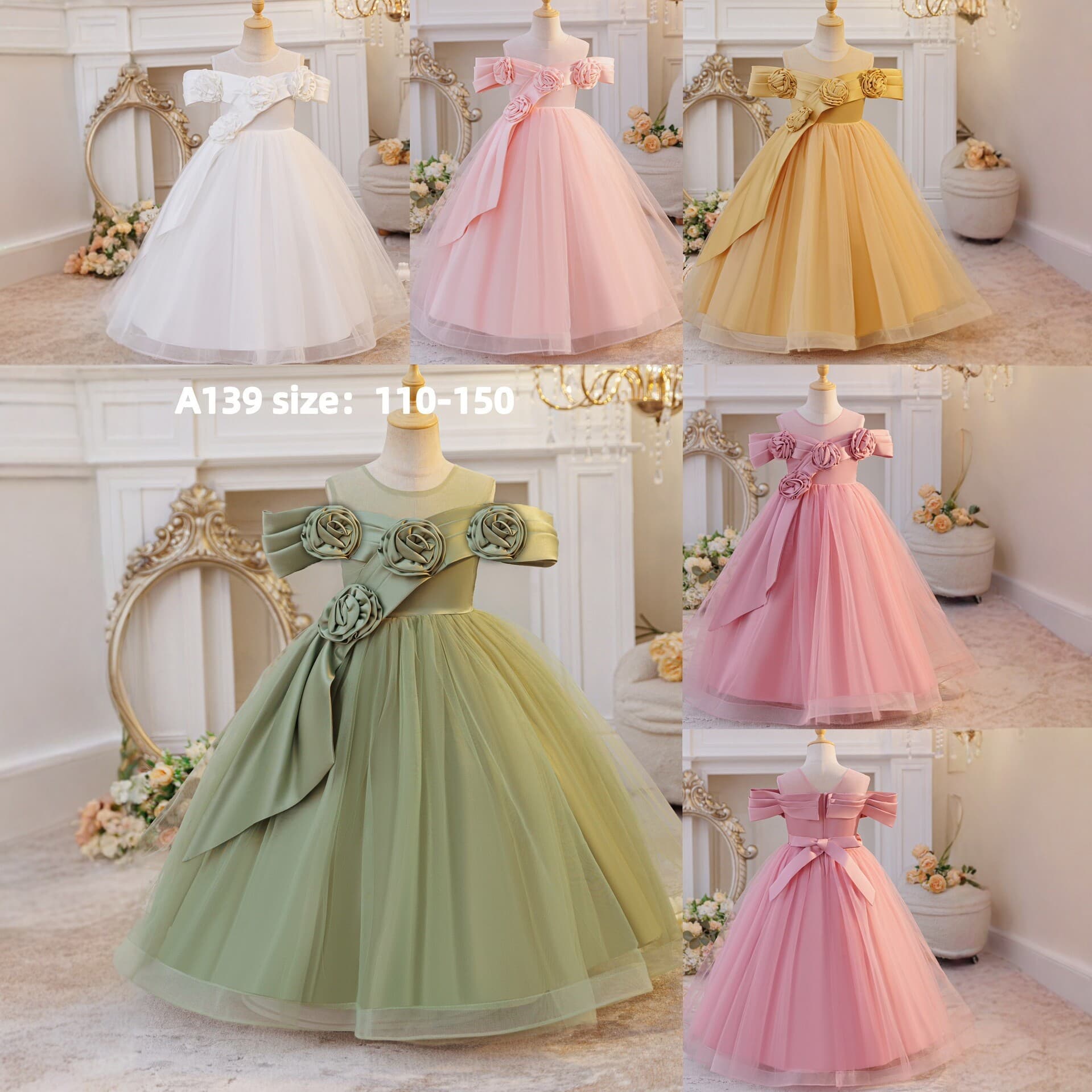 Girls Princess Dress Tutu Skirt Floral Gown Birthday Party Performance Dress New Kids Formal Dress