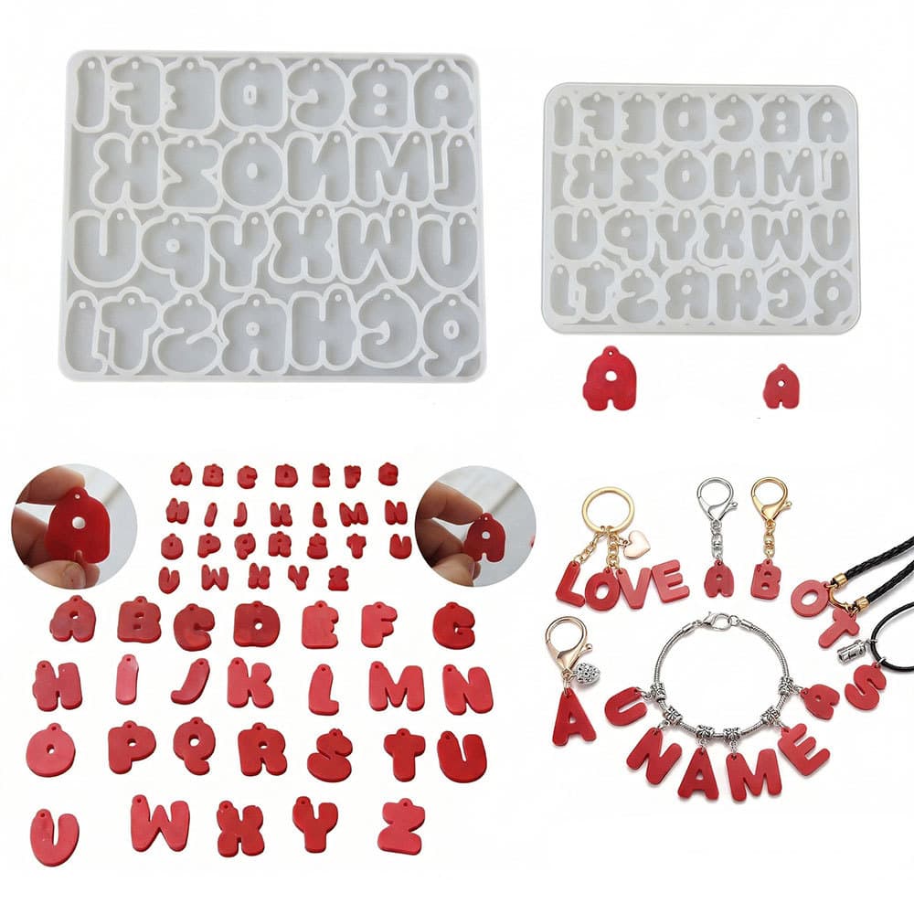 Cute Q-version Letter Pendant Epoxy Mold Mirror Letter DIY Resin Mold Handmade 2 Sizes